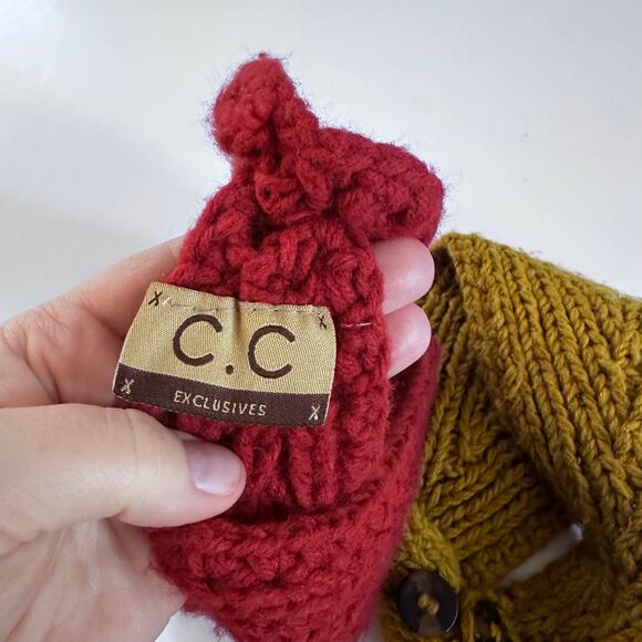 C.C. Knit Flower Headband - Ear Warmer - Red and Yellow - Picture 6 of 7